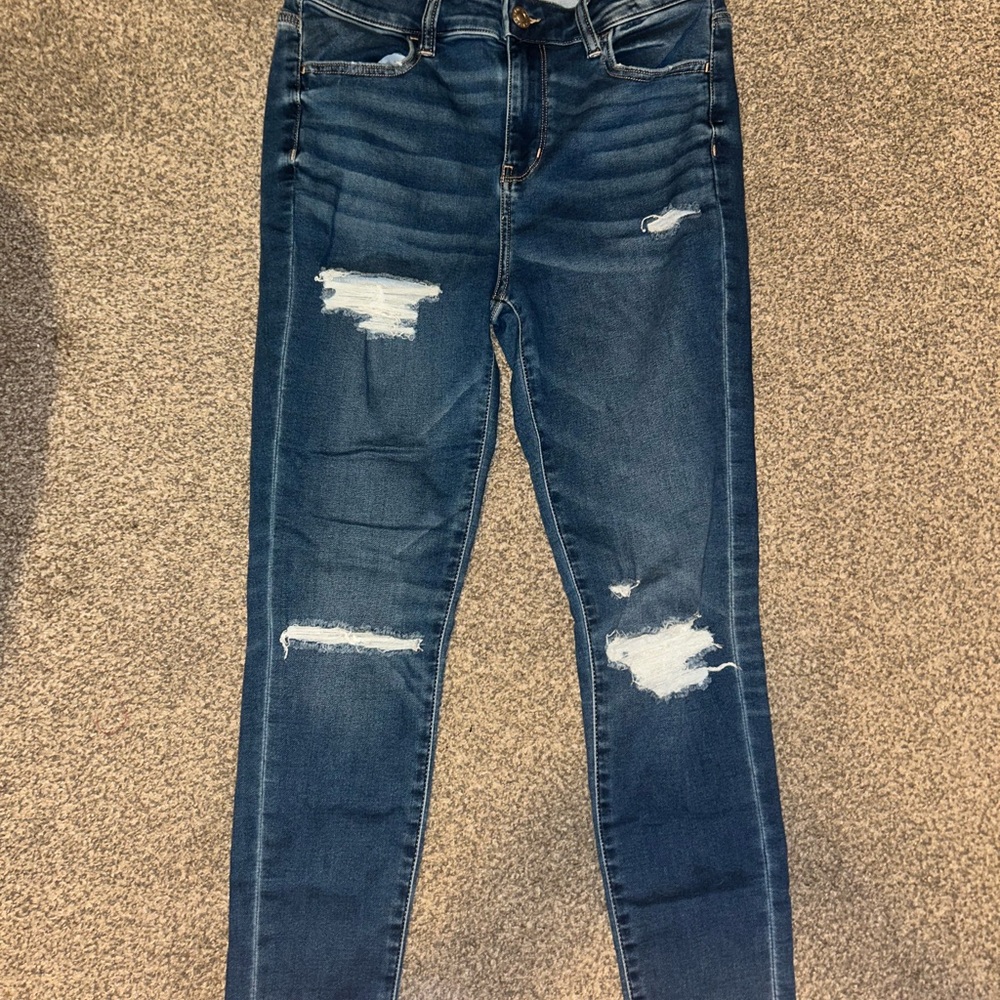 American Eagle Outfitters Dark Blue Distressed Skinny Jeans